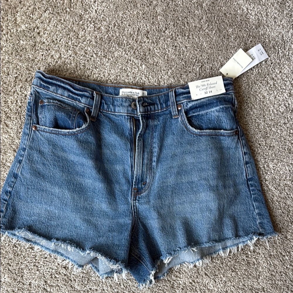Abercrombie & Fitch Blue Jean Shorts High-Waisted Cut-Off